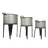 Storied Home Metal Buckets with Handles On Stand - Set of 3 : No Drainage, Rustic Silver Planters - 2 of 4