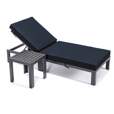 Chelsea Black Aluminum Outdoor Chaise Lounge Chair with Side Table