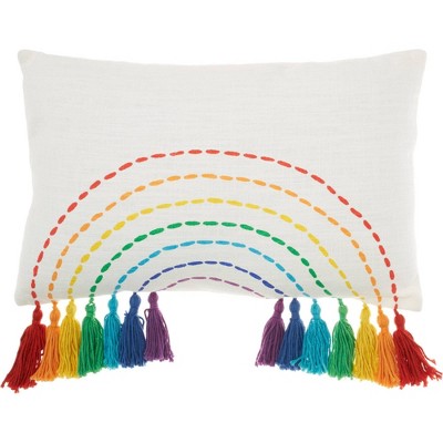 Black Rainbow Geo Print Tassel Throw Pillow