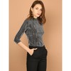 INSPIRE CHIC Women's Party Glitter 3/4 Sleeve Stand Up Neck Shiny Striped Metallic Blouse - 4 of 4