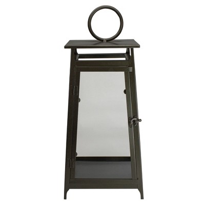 Elegant Winter Charm 21" Brown Metal & Glass Candle Lantern
