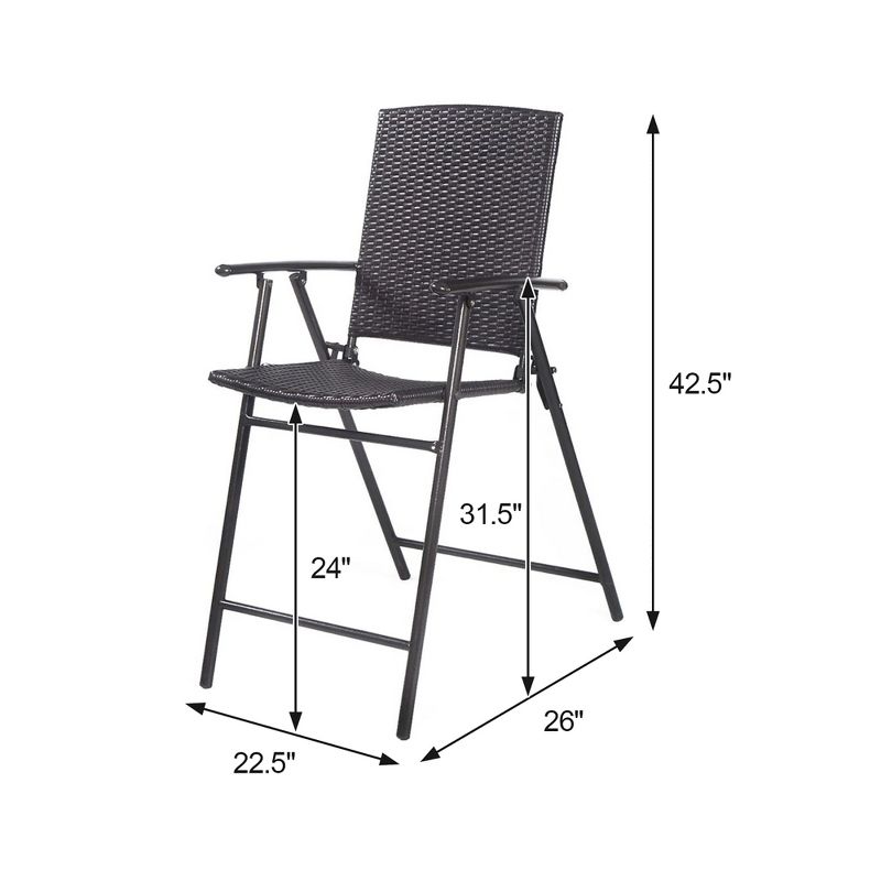 Costway 4 PCS Folding Rattan Wicker Bar Stool Chair Indoor &Outdoor Furniture Brown, 2 of 10