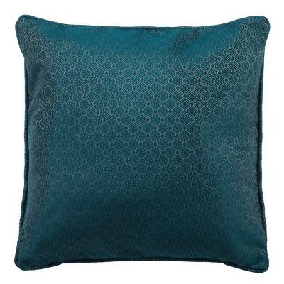 Aderyn 18" Square Teal and Gold Decorative Pillow