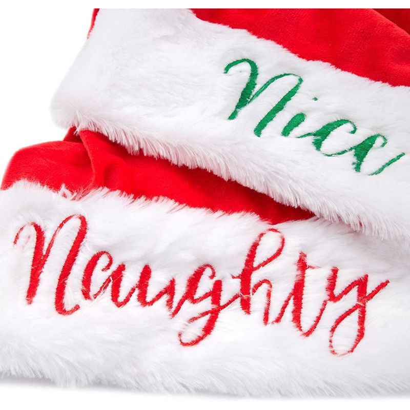 Blue Panda 2 Pack Naughty and Nice Christmas Santa Hats, Party Supplies, 11.5x 17.5 in, 4 of 7
