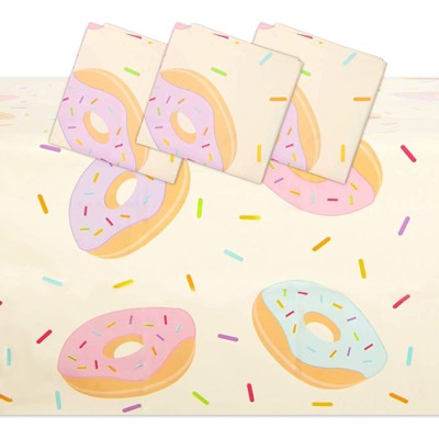 Sparkle and Bash 3 Pack Pink Plastic Tablecloth for Donut Party (54 x 108 in)