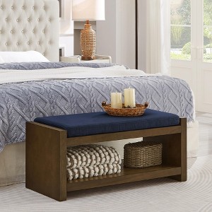 Accent Bench with Lower Shelf Shoe Rack, Padded Seating Bench, Modern Compact Bed End Bench with Storage - 1 of 4