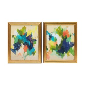 Gallery 57 (Set of 2) 16"x20" Colorful Abstracts Vintage Framed Canvas Wall Arts: Transitional Modern Decor, Gold Frame, Sawtooth Back Mount - 1 of 4