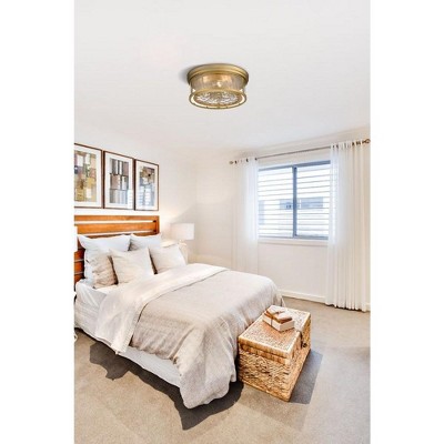 Olde Brass 16" Glass 3-Light Flush Mount Fixture