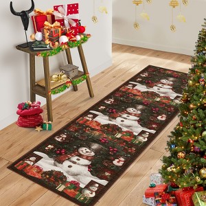 Christmas Area Rugs, Washable Non-Slip Christmas Snowman Plaid Carpet, Soft Low Pile Foldable Stain Resistant for Bedroom, Home - 1 of 4