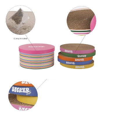 THE LICKER STORE Kate 12" Modern Patterned Cardboard Reversible Cat Scratcher Pad in Box with Catnip, Multi-Colored (5-Pack)