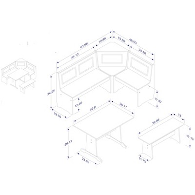 Linon 3pc Ardmore Breakfast Nook Storage Benches Dining Set Black/Pecan: Mid-Century Modern, Wood, 6-Seat Capacity