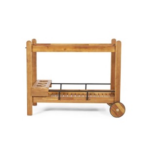 Bavier Outdoor Acacia Wood Two Tier Bar Cart with Bottle Holders Teak/Black - Christopher Knight Home - 1 of 4
