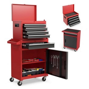 Belatt 5-Drawer Rolling Tool Chest with Detachable Top Tool Box, Lockable Wheels & Hooks – Red Steel Cabinet - 1 of 4