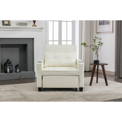 NicBex 3-in-1 Convertible Sleeper Chair,Leather Folding Sofa Bed with USB Ports,Comfortable Couches with 4 Side Pockets for Living Room,White