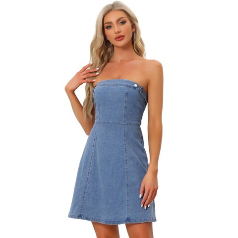 Женские платья INSPIRE CHIC Women's Strapless Sleeveless Denim Mini Dress Small Light Blue