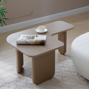 35" L-Shape Modern Coffee Table Khaki Green Paint Multi-Layer Free-Combo Corner White - 1 of 4