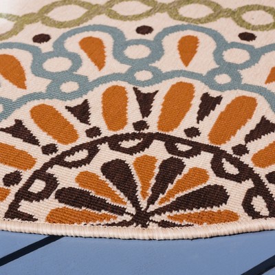 Cream and Terracotta Round Reversible Synthetic Rug