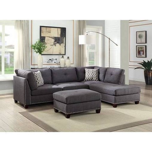 Magnolia Sectional Sofa With Pillows Light Gray Velvet - Novogratz : Target