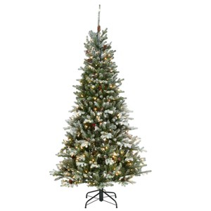 6.5' Flocked Feel Real Hinged Morgan Spruce Artificial Christmas Tree Clear Lights - National Tree Company - 1 of 4