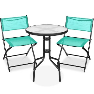 Best Choice Products 3-Piece Patio Bistro Dining Furniture Set w/ Round Textured Glass Tabletop, Folding Chairs - 1 of 4