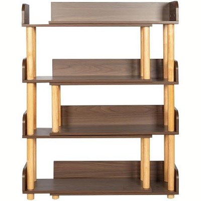 4-Tier Retractable Rotatable Bookcase, Adjustable Wooden Corner Bookshelf Storage Rack, Utility Organizer Shelf for Living Room, Bedroom, Office