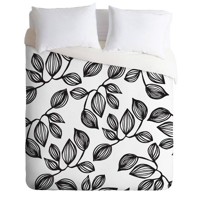 Twin/Twin XL Julia Da Rocha The Leaves Duvet Set Black/White - Deny Designs