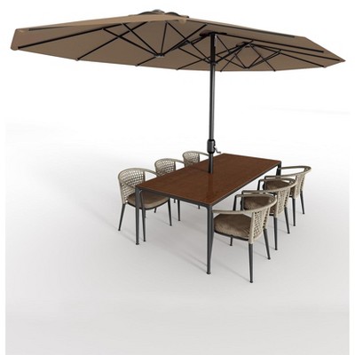 13 Ft Extra Large Double-Sided Patio Umbrella, Outdoor Umbrella with Water-Resistant Polyester Canopy, Crank Handle and 12 Strong Steel Ribs