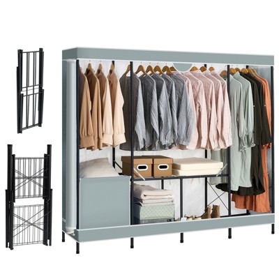 HONEIER 74"L Heavy Duty Portable Clothes Rack with 3 Hang Rods and Shelf Gray