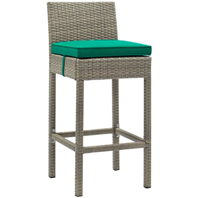 Modway Conduit Outdoor Patio Wicker Rattan Bar Stool - Light Gray Green - Powder-Coated Aluminum Frame , Frame:Aluminium tube, Wintech Light Grey rat