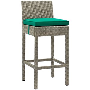 Modway Conduit Outdoor Patio Wicker Rattan Bar Stool - Light Gray Green - Powder-Coated Aluminum Frame , Frame:Aluminium tube, Wintech Light Grey rat - 1 of 3