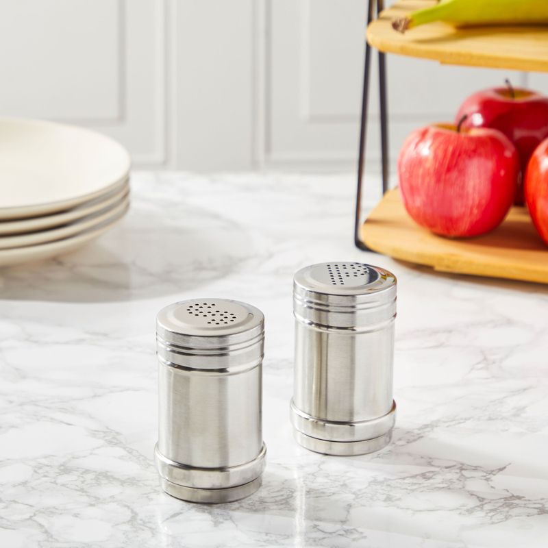Juvale 2 Ounce Stainless Steel Metal Salt and Pepper Shakers for Kitchen Counter, Dinner Table, Condiments, Perforated "S" and "P" Caps, 3.5 in, 4 of 10