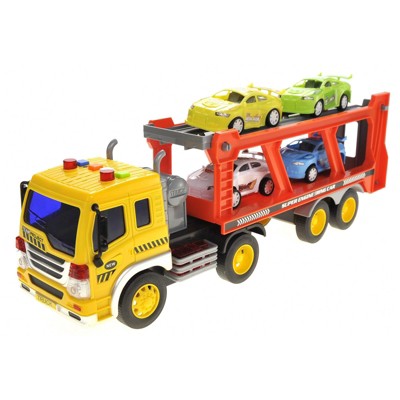 Insten Pull Back Transporter Truck Carrier with Toy Cars, Friction Powered Vehicle, 14.5 x 5.9 in