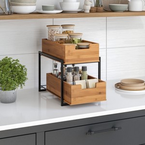 Seville Classics 2-Tier Premium Bamboo Sliding Storage Organizer Baskets - 1 of 4