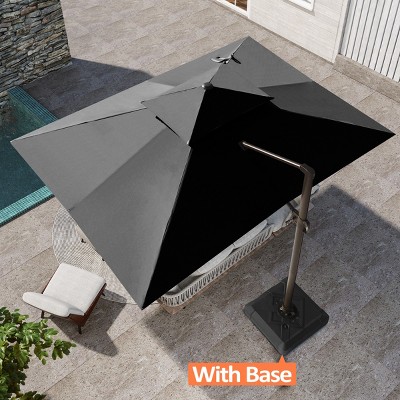 Pellebant 10FTx 13FT Patio Cantilever Umbrella with Base Double Top UV30+ High-strength Aluminum Pole with 360°Rotation 5 Heights Adjustable