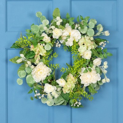 Northlight Hydrangea and Ranunculus Floral Eucalyptus Wreath - Thumbnail 3