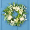 Northlight Hydrangea and Ranunculus Artificial Floral Eucalyptus Wreath - 23" - Cream and Green - 2 of 4