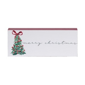Transpac MDF Rectangle Block Holiday Tree Set of 2 Freestanding Tabletop Signs Red Wood Christmas Decor Indoor Gifts - 1 of 1