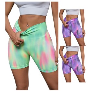 INSPIRE CHIC 3 Packs Women's High Waist Tie Dye Tummy Control Workout Running Biker Thigh Slimmer - 1 of 4