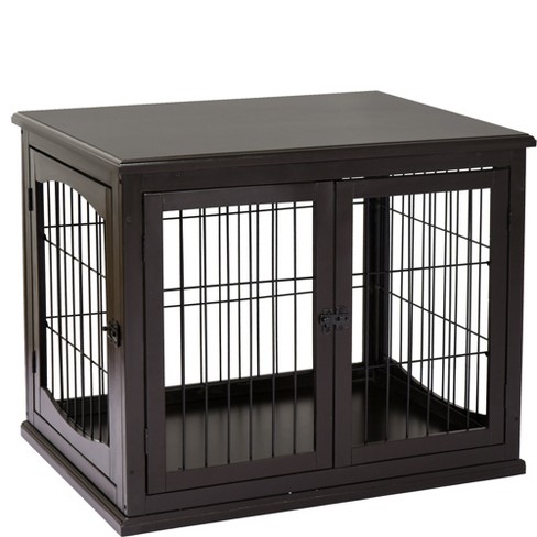 Tangkula Wooden Dog Crate Furniture With Pad Bed Double Doors Dog Kennel  End Table : Target