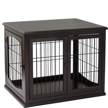 PawHut 26" Wooden Dog Crate, Furniture Style Pet Cage Kennel, End Table, with Lockable Double Door Entrance, and Top Shelf