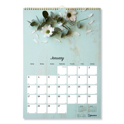 Blueline One Month Per Page Twin Wirebound Wall Calendar Floral 12 x 17 2022 C173122