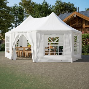 PAGED 20x15FT Patio Canopies and Gazebos with 1 Doors and 7 Windows, Waterproof, UV Protection Gazebo Pavilion Shelter Tent for Party, White - 1 of 4