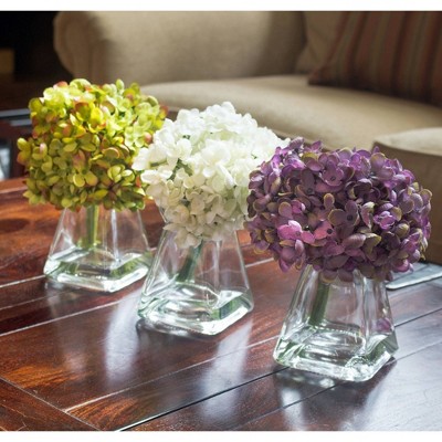 Set of 3 Multicolor Artificial Hydrangea Arrangements with Glass Vases