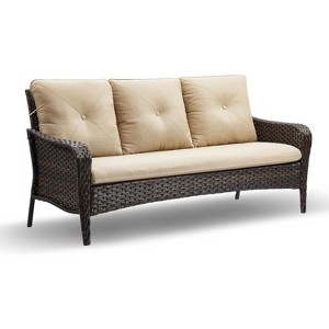 SUGOLD 3-Seater Patio Wicker Sofa, Outdoor Rattan Couch with High Back & Wide Armrests for Garden, Porch, Backyard, Weather-Resistant (Brown/Beige) - 1 of 1