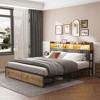 VYNXARIA King Size Dark Brown Platform Bed with LED, Power Outlets, Padded Headboard, 2 Storage Drawers & Sturdy Metal Slat Support - 2 of 4