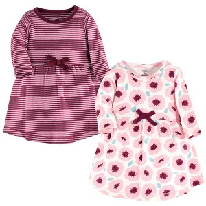 Touched by Nature Baby and Toddler Girl Organic Cotton Long-Sleeve Dresses 2pk, Blush Blossom, 5 Toddler - 1 of 3