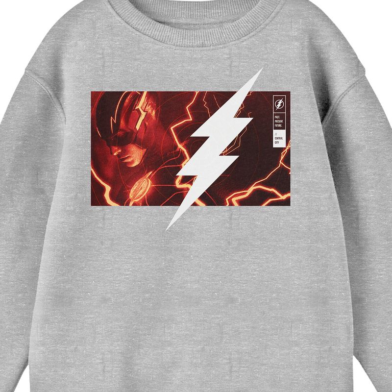 The Flash Movie Flash Monochrome Red With Bolt Youth Athletic Heather Gray Long Sleeve Shirt, 2 of 3