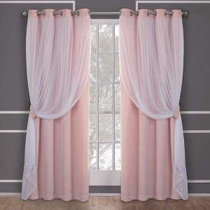 Set of 2 Caterina Layered Solid Blackout with sheer top Curtain Panels Black Pearl - Exclusive Home - 1 of 4