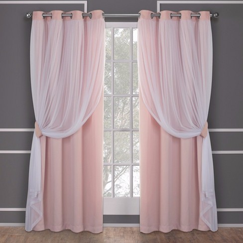 Set of 2 Caterina Layered Solid Blackout with sheer top Curtain Panels Black Pearl - Exclusive Home - image 1 of 4