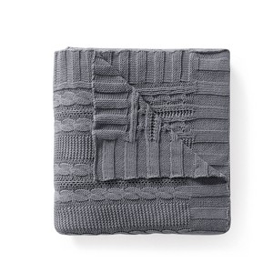 50"x70" Home Dublin Cable Knit Throw Blanket Gray - VCNY - 1 of 3